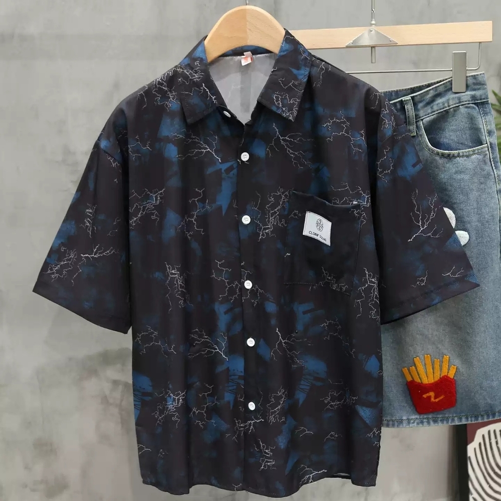 Black Lightning Print Casual Shirt